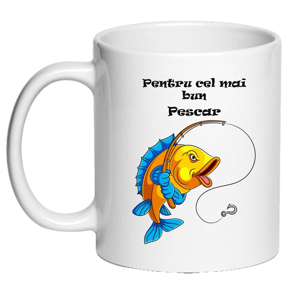 Cana personalizata cu interior si maner colorat, ALB, ”Cana Pentru cel mai bun Pescar”, 330 ml - imagine 2