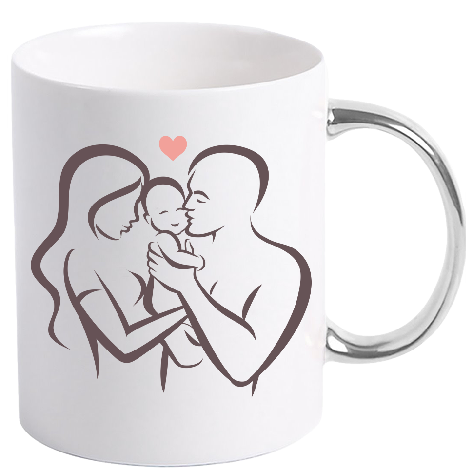 Cana personalizata cu maner colorat, ARGINTIU, ”Cana pentru cea mai iubita Mamica”, 330 ml - imagine 2