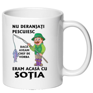 Cana personalizata cu interior si maner colorat, ALB, ”Cana Pentru cel mai bun Pescar”, 330 ml