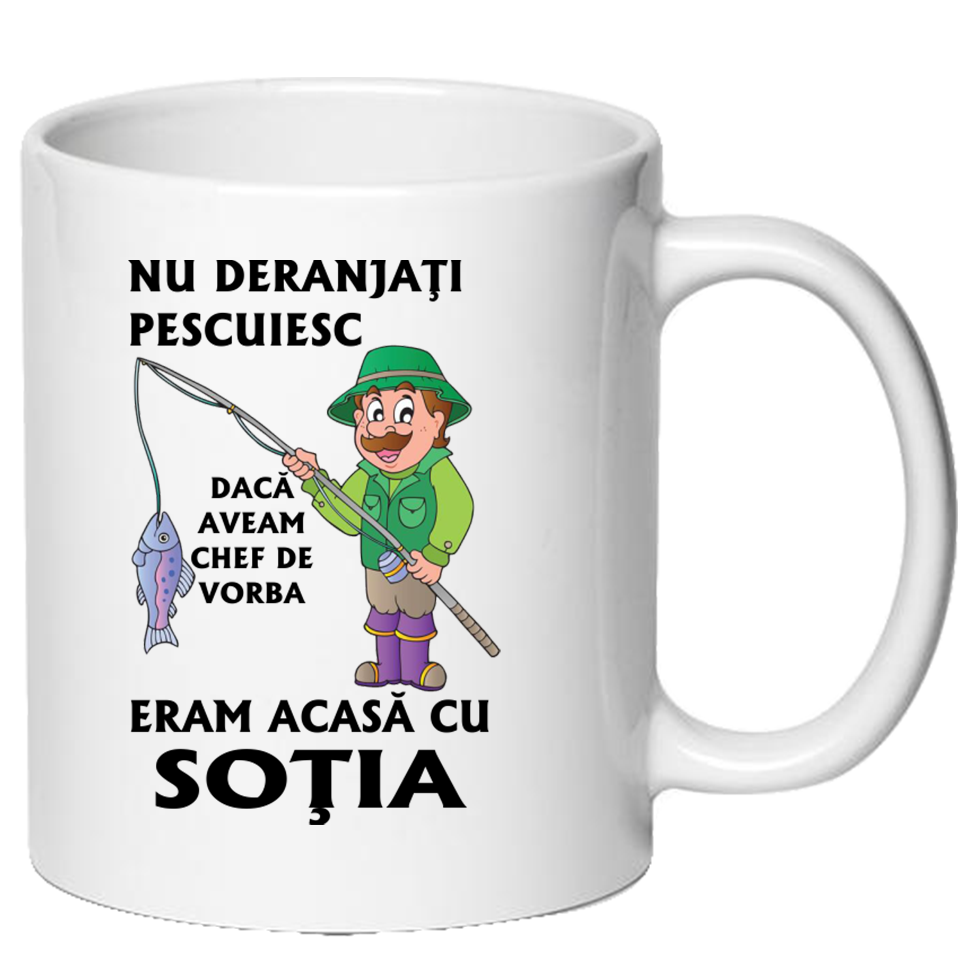 Cana personalizata cu interior si maner colorat, ALB, ”Cana Pentru cel mai bun Pescar”, 330 ml
