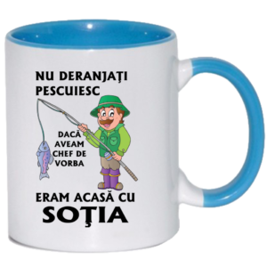 Cana personalizata cu interior si maner colorat, ALBASTRU, ”Cana pentru cel mai bun Pescar”, 330 ml