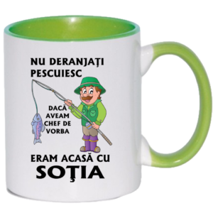 Cana personalizata cu interior si maner colorat, VERDE, ”Cana Pentru cel mai bun Pescar”, 330 ml