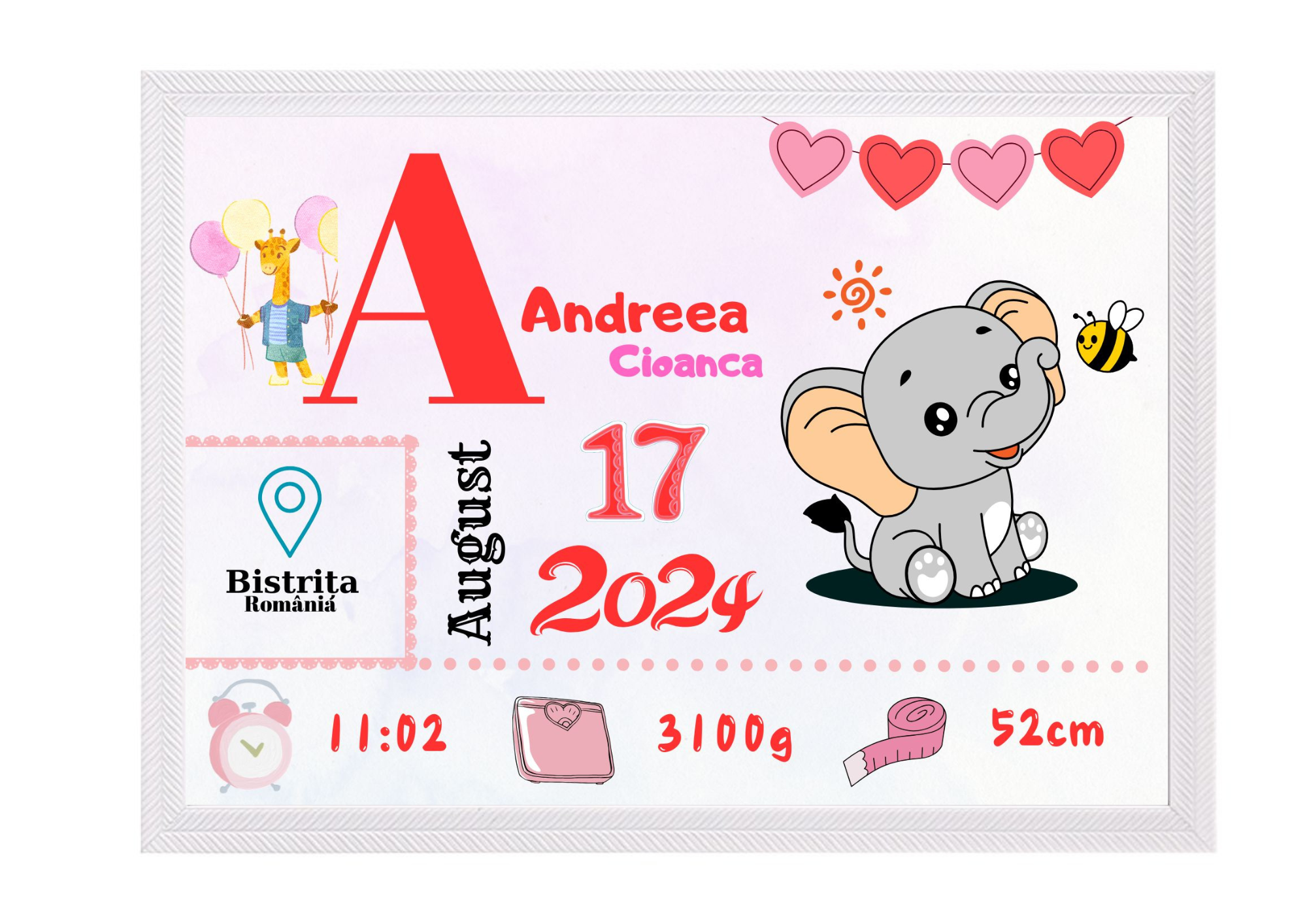 Tablou Personalizat cu Datele de Naștere ale Copilului – Dimensiune 30x40 cm - imagine 13
