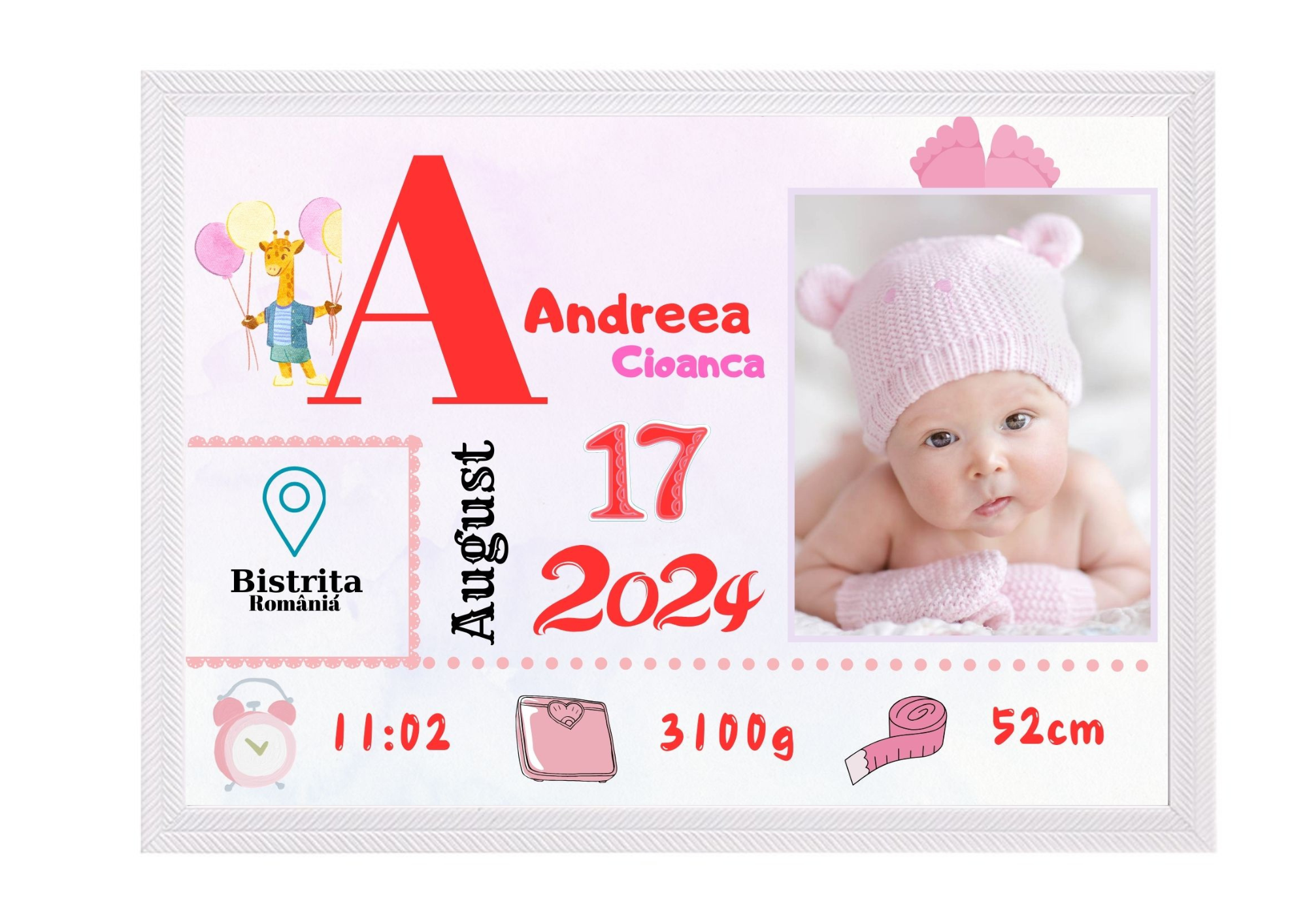 Tablou Personalizat cu Datele de Naștere ale Copilului – Dimensiune 30x40 cm - imagine 11
