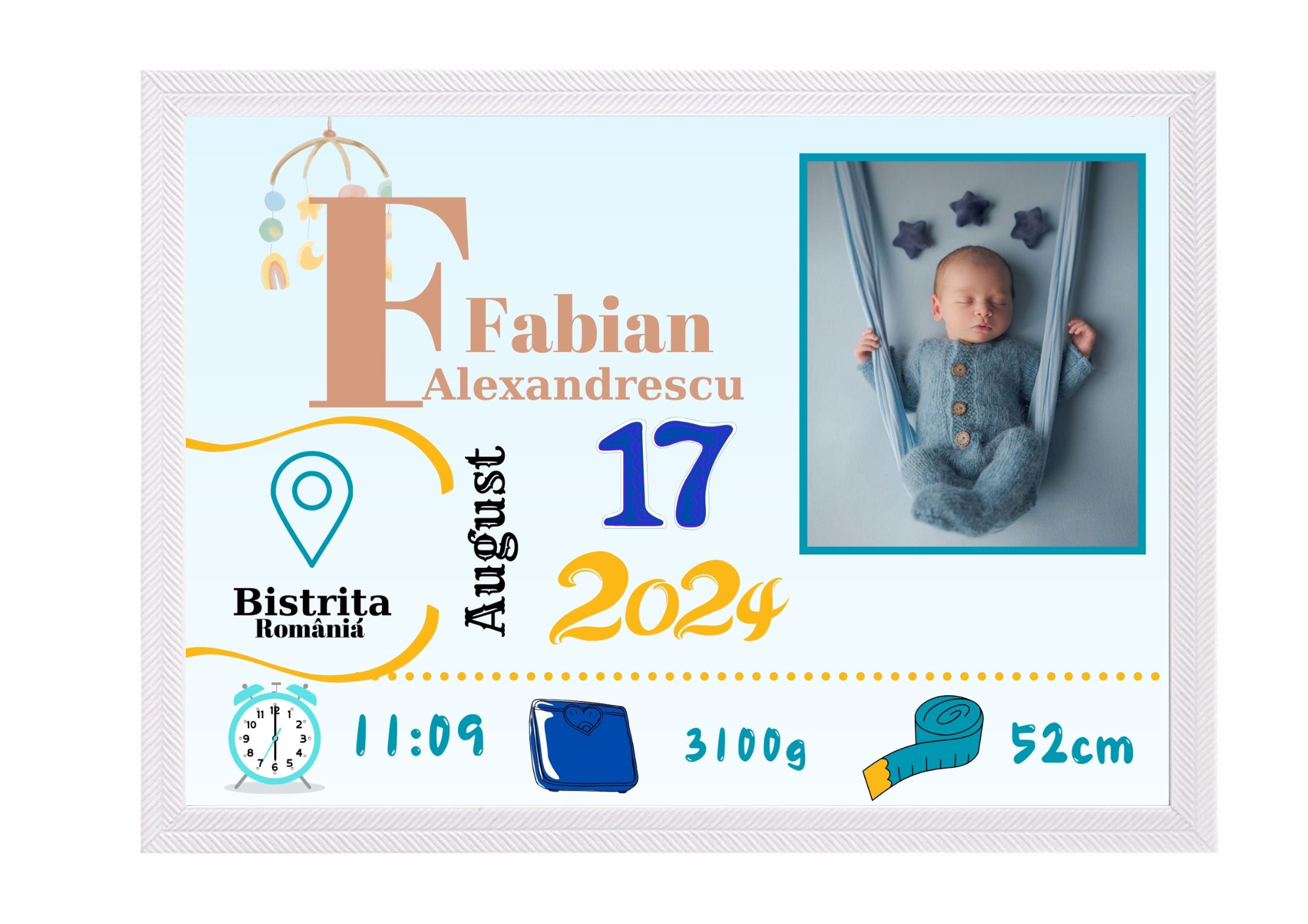 Tablou Personalizat cu Datele de Naștere ale Copilului – Dimensiune 30x40 cm - imagine 10
