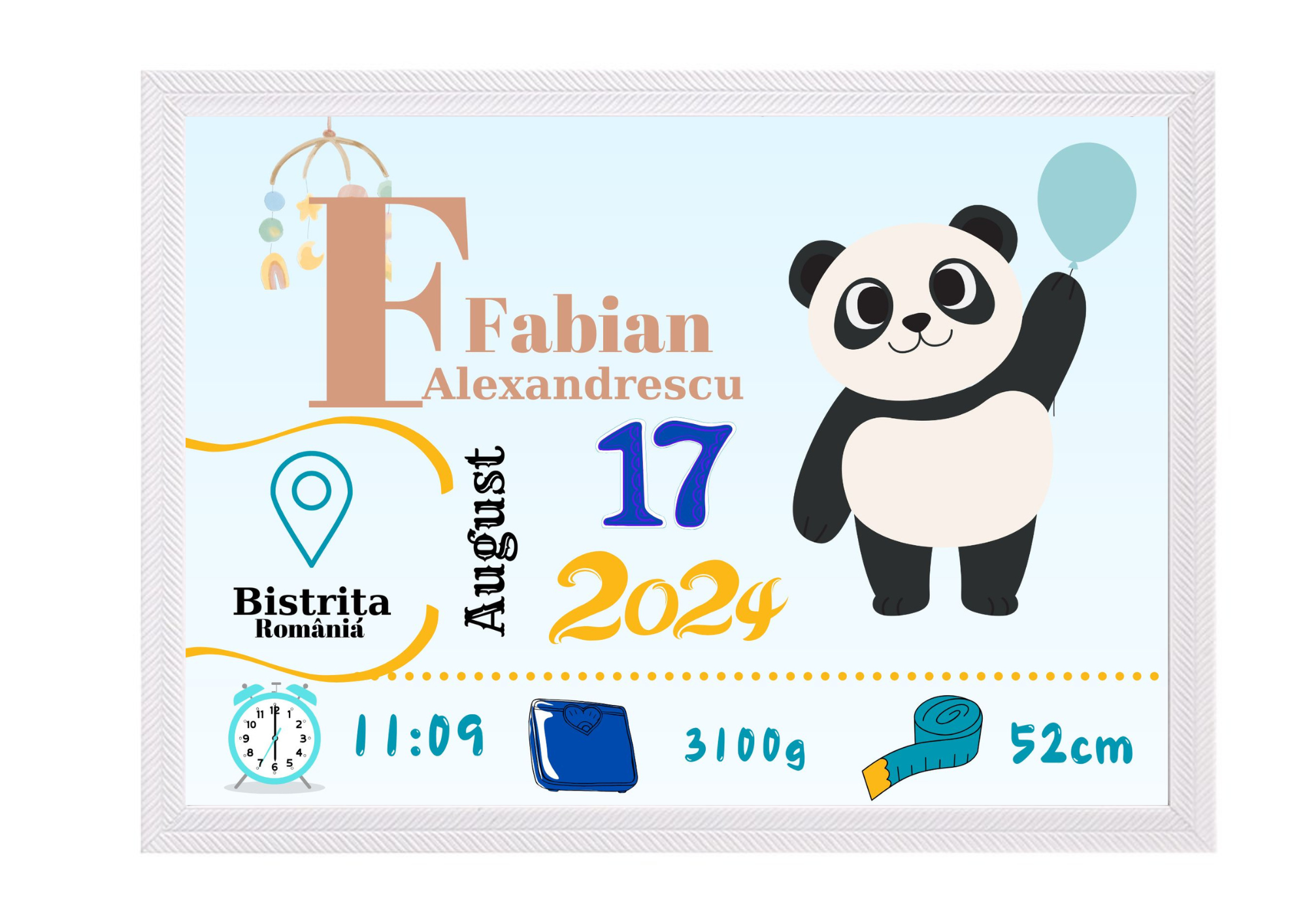 Tablou Personalizat cu Datele de Naștere ale Copilului – Dimensiune 30x40 cm - imagine 9