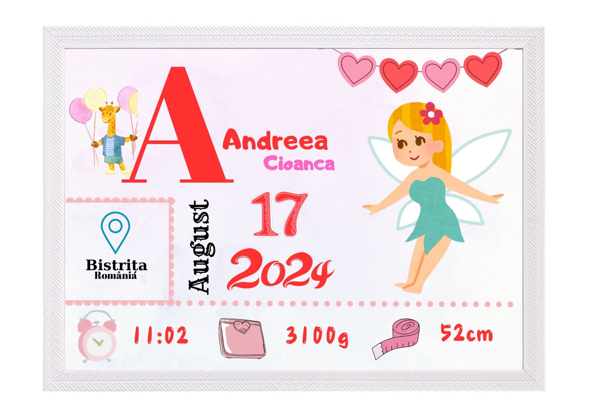 Tablou Personalizat cu Datele de Naștere ale Copilului – Dimensiune 30x40 cm - imagine 8