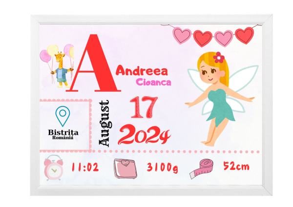 Tablou Personalizat cu Datele de Naștere ale Copilului – Dimensiune 30x40 cm - imagine 4