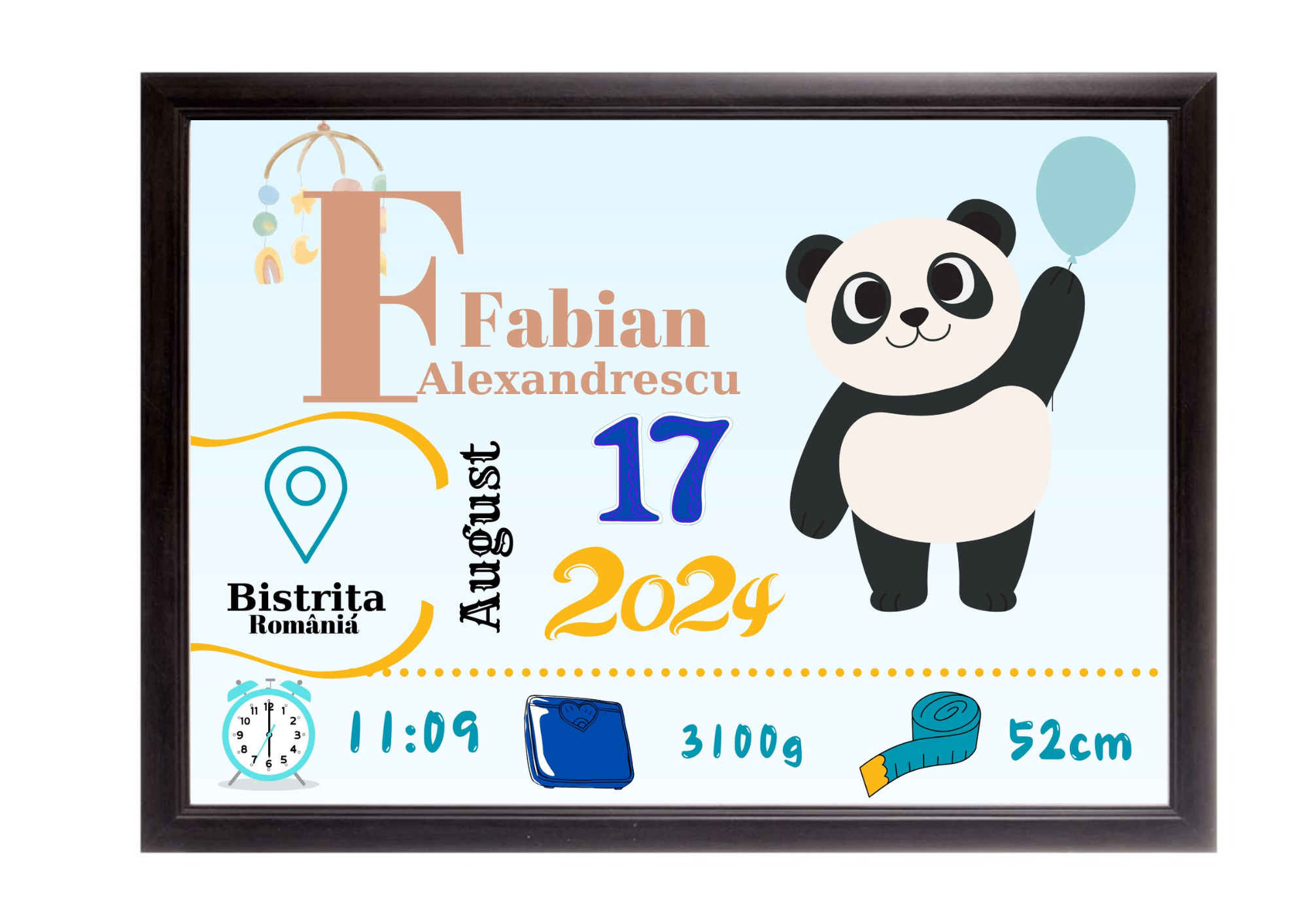 Tablou Personalizat cu Datele de Naștere ale Copilului – Dimensiune 30x40 cm - imagine 19