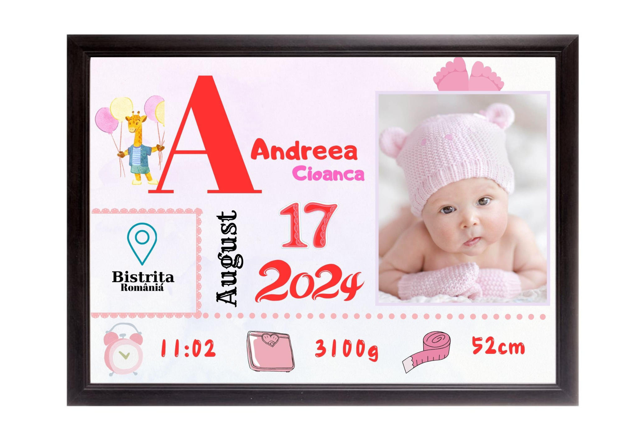 Tablou Personalizat cu Datele de Naștere ale Copilului – Dimensiune 30x40 cm - imagine 18