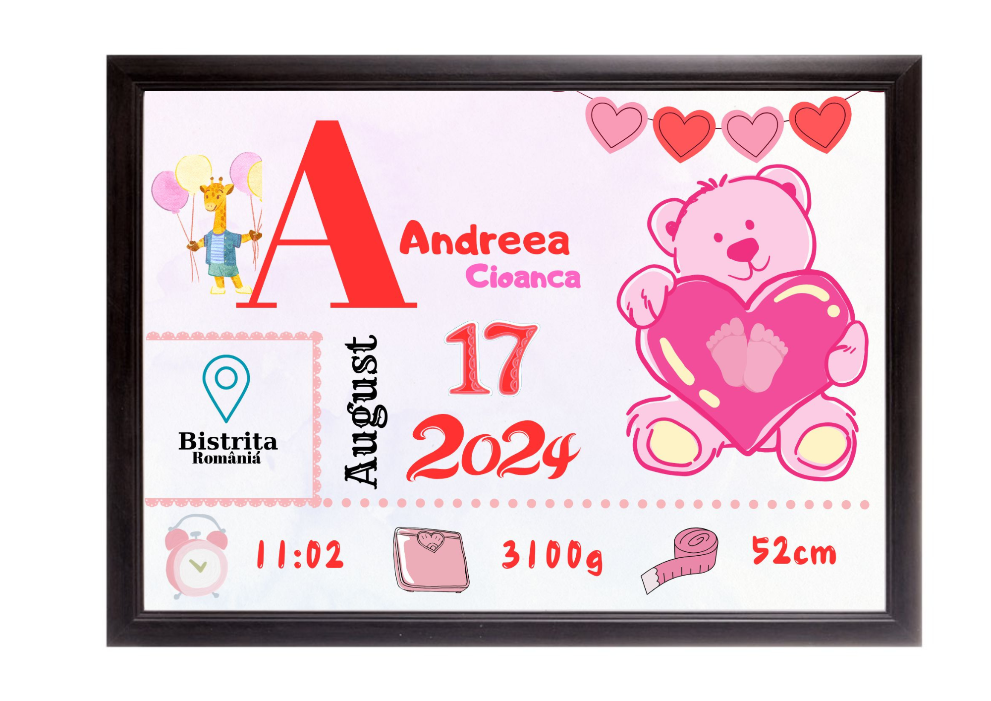 Tablou Personalizat cu Datele de Naștere ale Copilului – Dimensiune 30x40 cm - imagine 17