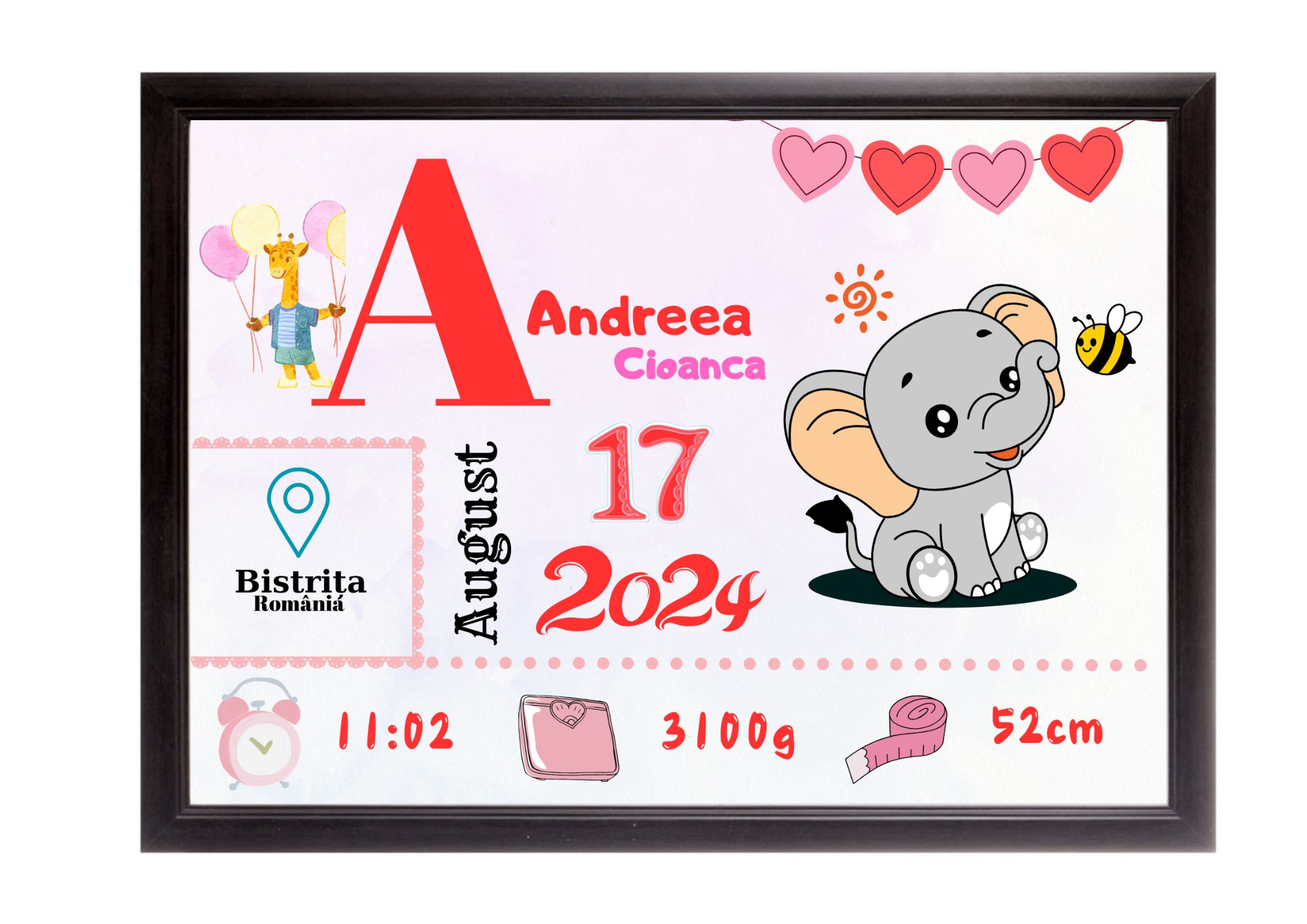 Tablou Personalizat cu Datele de Naștere ale Copilului – Dimensiune 30x40 cm - imagine 16
