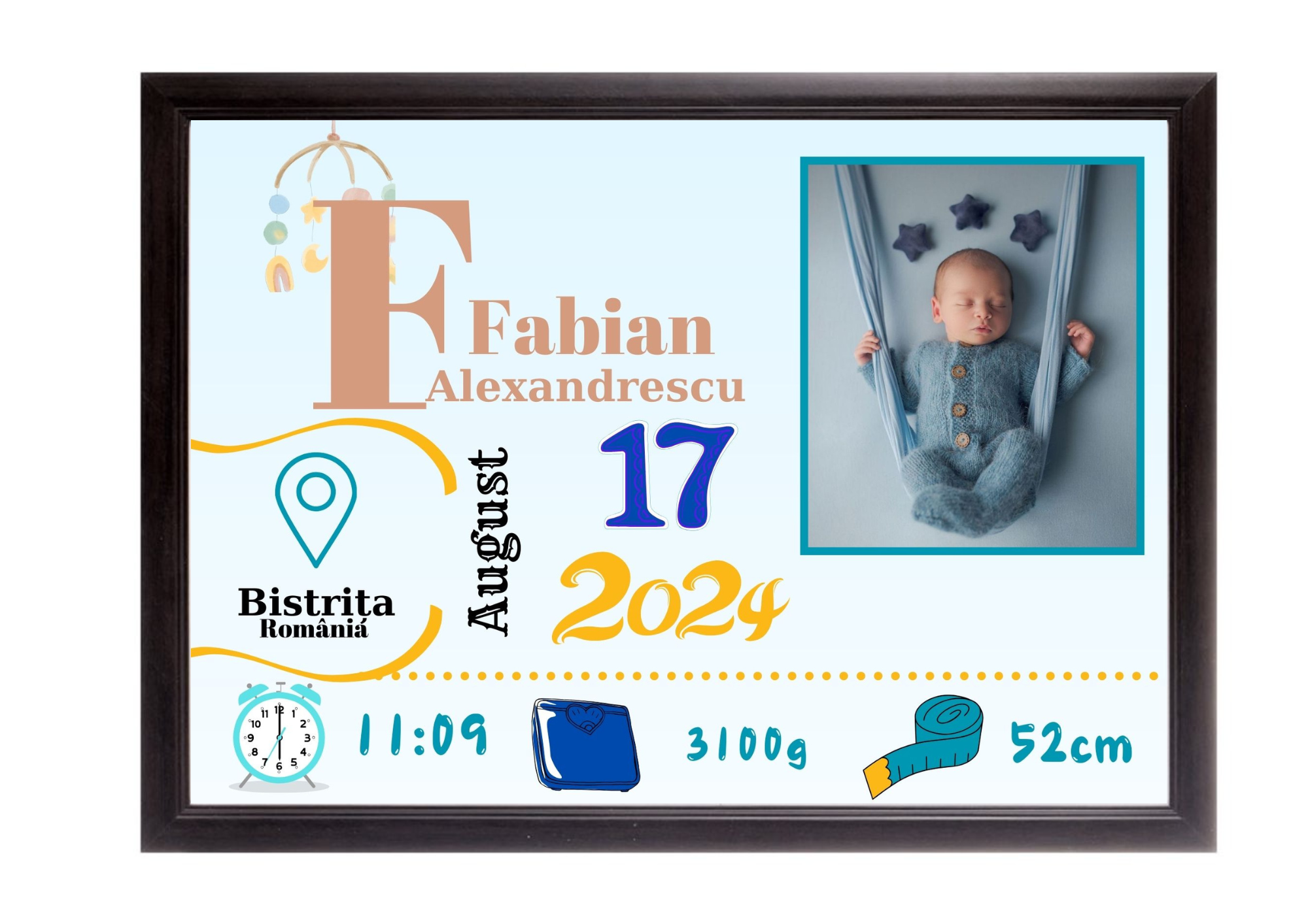 Tablou Personalizat cu Datele de Naștere ale Copilului – Dimensiune 30x40 cm - imagine 15
