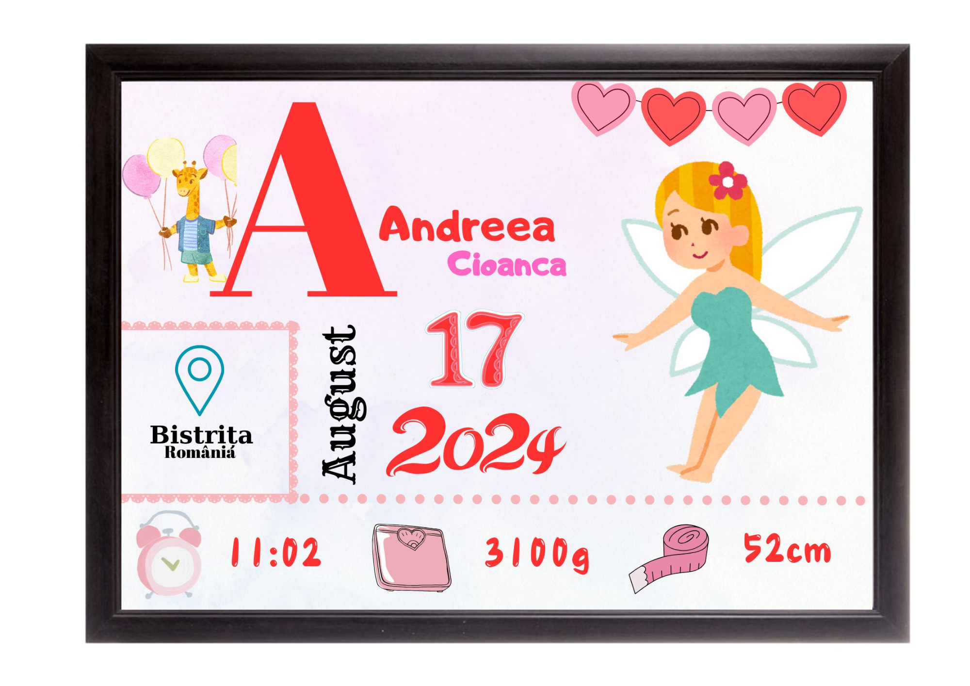 Tablou Personalizat cu Datele de Naștere ale Copilului – Dimensiune 30x40 cm - imagine 14