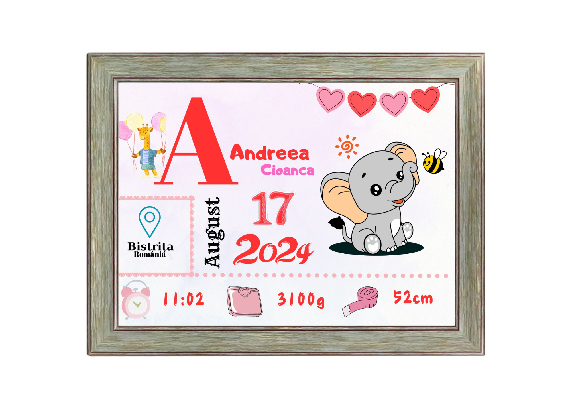 Tablou Personalizat cu Datele de Naștere ale Copilului – Dimensiune 30x40 cm - imagine 24