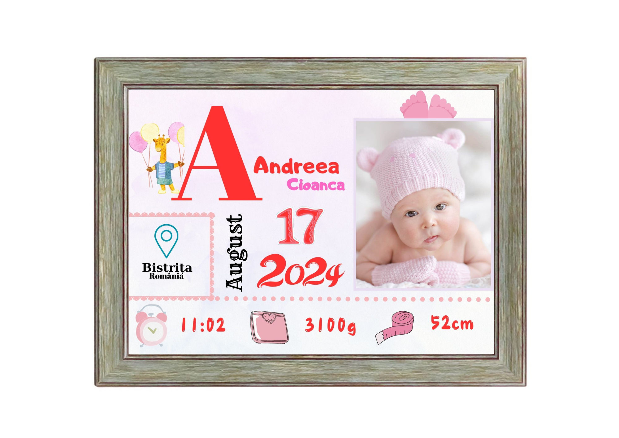 Tablou Personalizat cu Datele de Naștere ale Copilului – Dimensiune 30x40 cm - imagine 23