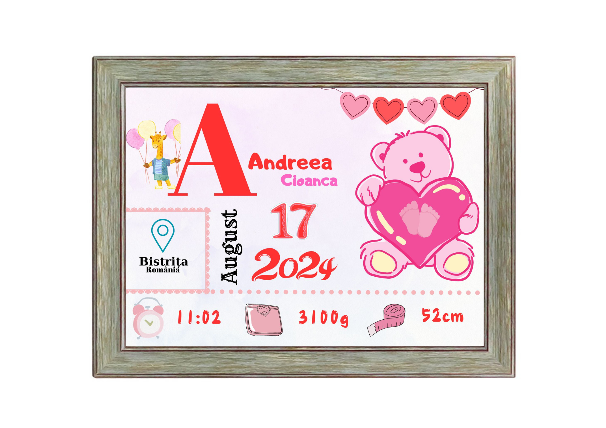 Tablou Personalizat cu Datele de Naștere ale Copilului – Dimensiune 30x40 cm - imagine 22