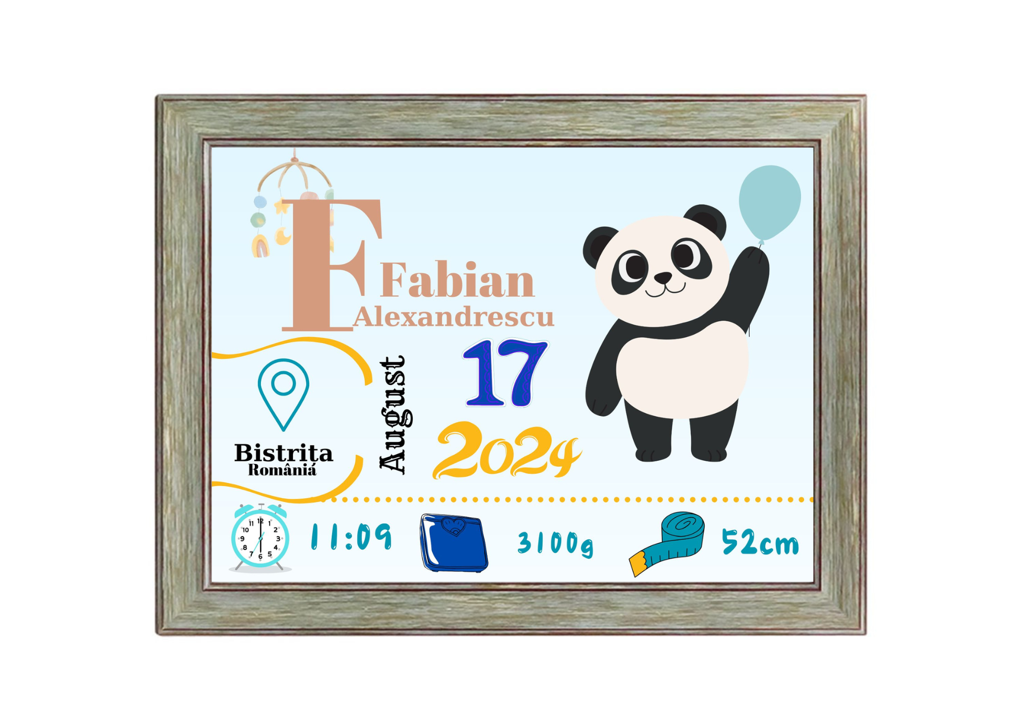 Tablou Personalizat cu Datele de Naștere ale Copilului – Dimensiune 30x40 cm - imagine 21