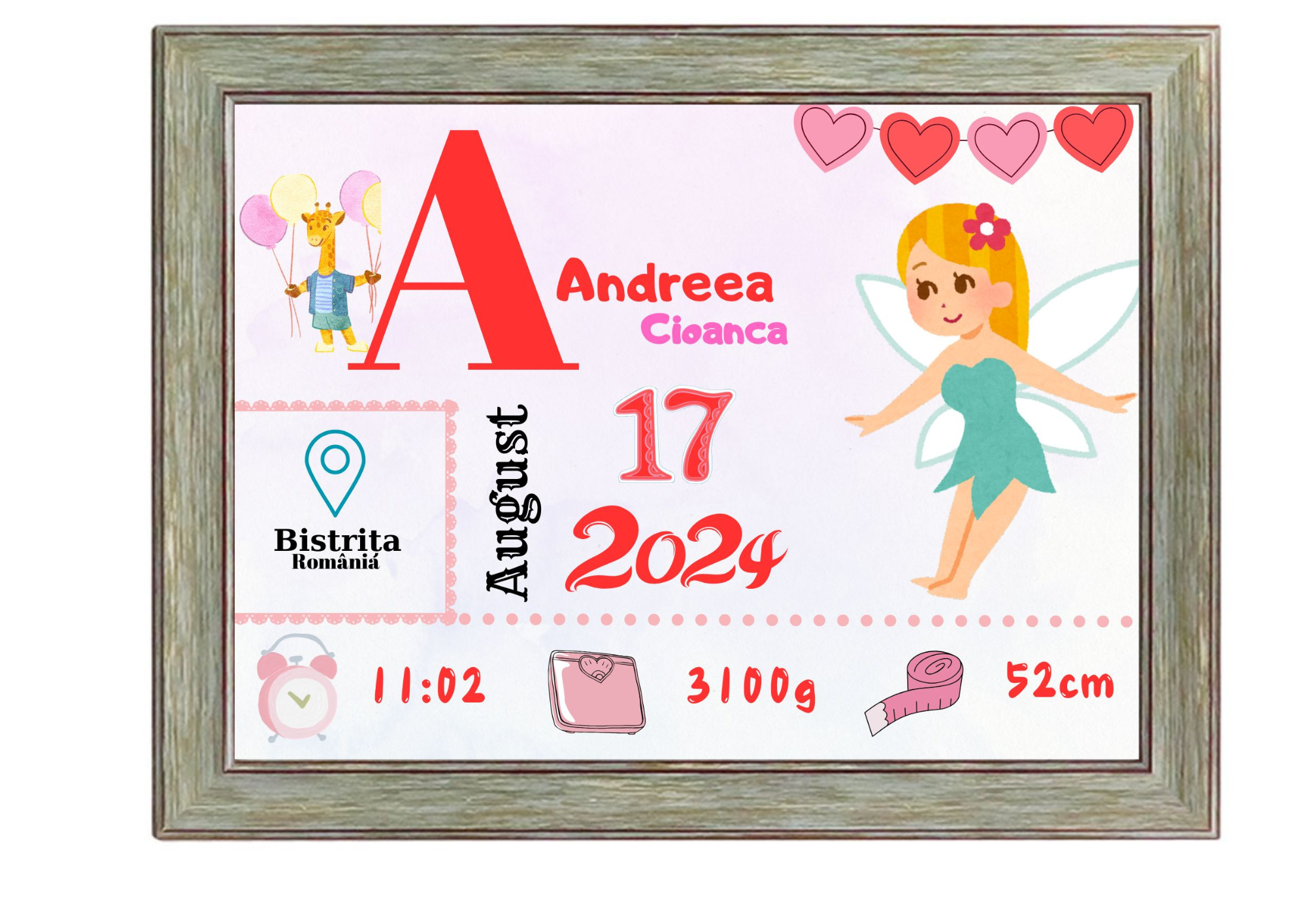 Tablou Personalizat cu Datele de Naștere ale Copilului – Dimensiune 30x40 cm - imagine 20