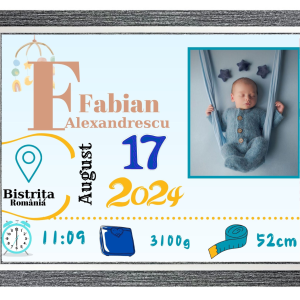 Tablou Personalizat cu Datele de Naștere ale Copilului – Dimensiune 30x40 cm