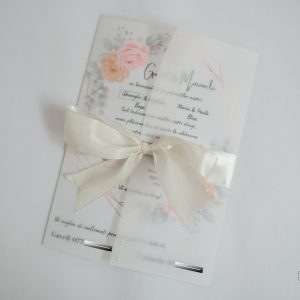 Invitație Nuntă Florală „Rose Blush” cu Panglică Satinată